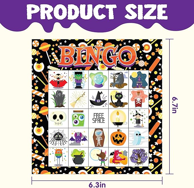 JOYIN 28 Players Halloween Bingo Cards Set, Halloween Bingo Game for School Classroom Family Group Activities, Halloween Party Supplies Adults Kids Indoor Board Games