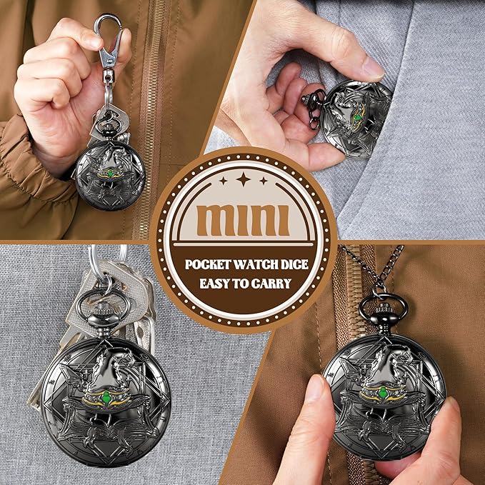 D&D Dice Set,7PCS Metal Dice for Dungeons and Dragons,Mini Dice Set with Pocket Watch Case,Role Playing Board Games Accessories (Wizard, Black)