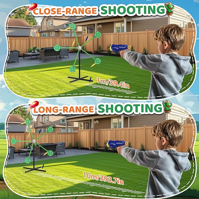 2-Player Shooting Game Toy, Foam Dart Toy Gun with Auto Reset Rotating Shooting Target, Ideal Gift for Kids Ages 6,7,8,9,10+ Green