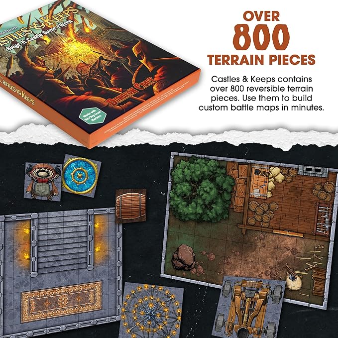 Dungeon Craft Castles & Keeps Terrain Set for DND & RPG – 1000+ Double-Sided Dry/Wet Erase Tiles – Modular Castle Map Pieces for Tabletop Games & Battle Maps