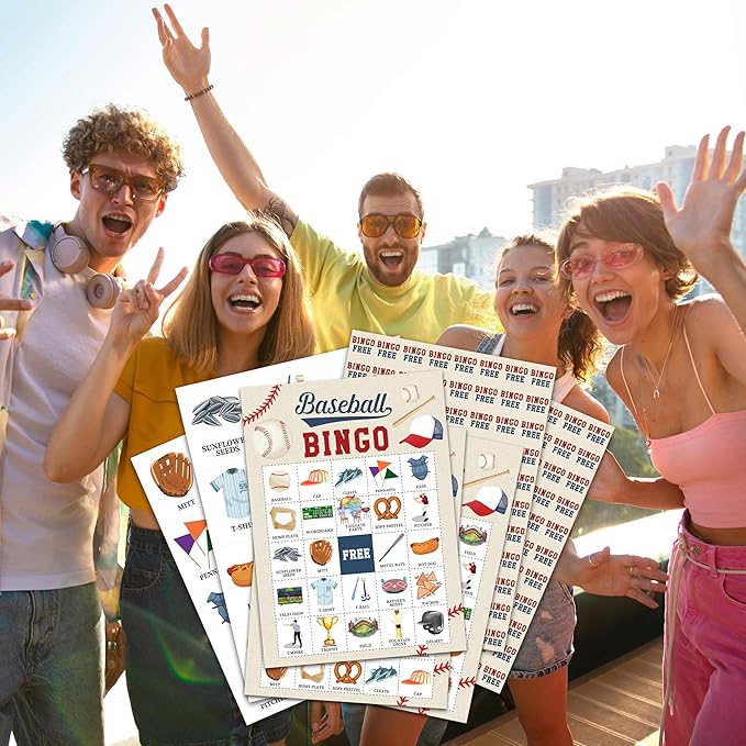Baseball Bingo Card Game, Baseball Bingo Game for Adults, Sports Party Supplies, Favors, Baseball Party Decorations, Gift – 24 Players Bingo Game, C06
