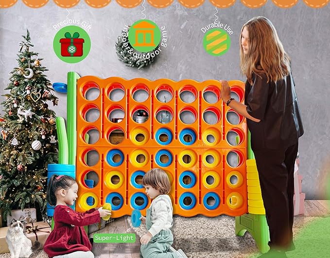 Jumbo 4 in a Row Game Set,4FT Giant Game Set with Carry Bag&44 Pieces Rings&Cup Holder,Indoor/Outdoor Yard Game for Kids & Adults-Fun Family&Party Game-Boosts Brain Power(Orange&Green)