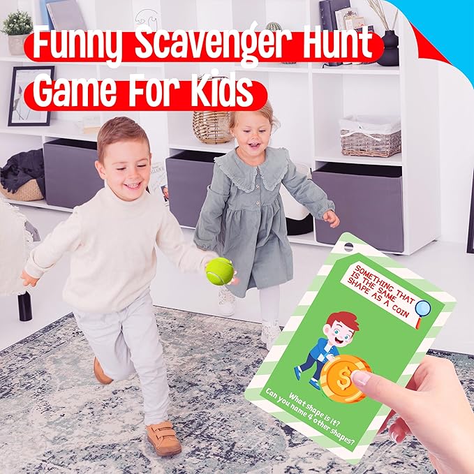 SpriteGru 56PCS Indoor Scavenger Hunt Cards, Found Items Indoor Seek and Find Card Game for for Homeschooling, Toddlers, Kids & Preschoolers, 1 Plastic Ring Included