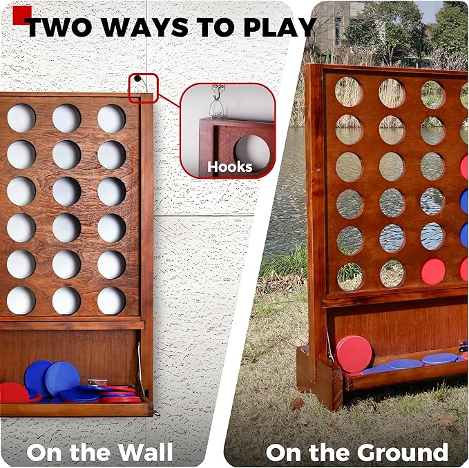 SPORT BEATS Giant Wooden 4 in a Row with Foldable Tray Connect Games Yard Giant Outdoor Beach Games - Two Ways to Play