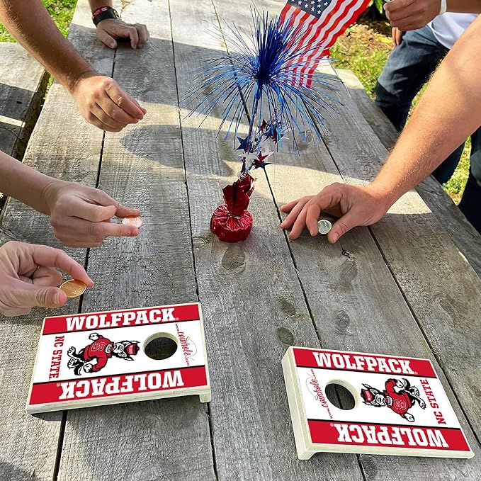 Tabletop Cornhole Game Set | Officially Licensed College Mini Football Cornhole Board Game | Includes Coins