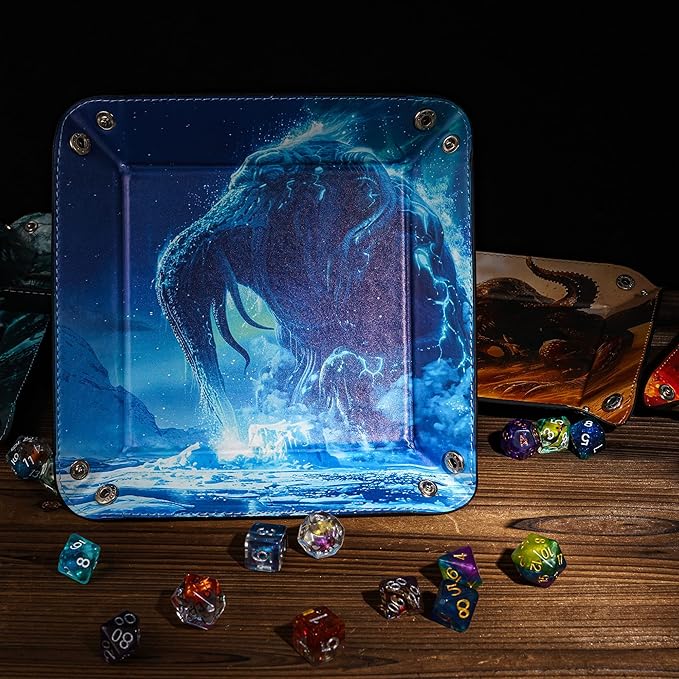Dice Rolling Tray D&D Folding Square DND Dice Trays PU Leather Desk Organizer Accessory Case for Desktop Storage and RPG Board Games, Jewelry Valet Tray for Women and Men