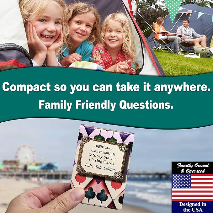 THINK2MASTER Family Conversations & Story Starter Playing Cards - Fairytale Edition 54 Cards with Fun Family Friendly Questions & Images. Play Games, Start Conversation & Storyteller - Family Game