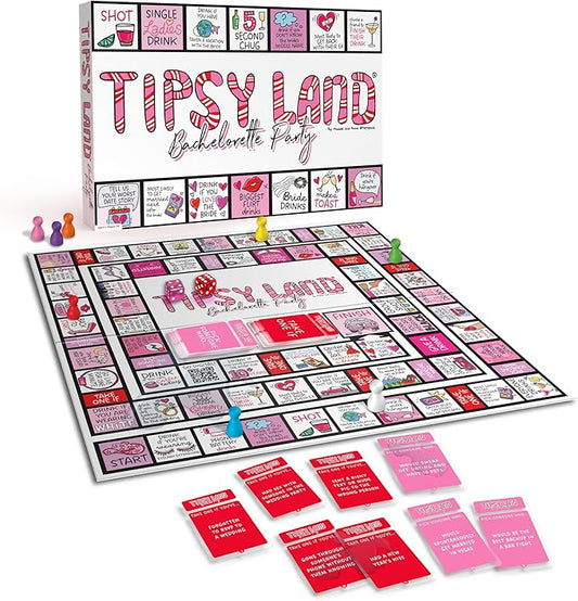 TIPSY LAND Bachelorette Edition Your New Favorite Party Board Game, More Than 75 Unique Spaces for Calling Out Friends, Silly Dares & Confessions, Mini Competitions