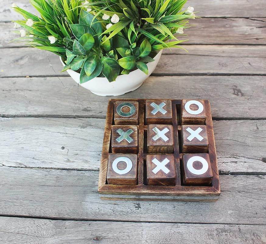 Wooden Tic Tac Toe Game | Board game for kids and family | Table Top Living Room Decor Fun Game | Indoor Outdoor Adults classic Travel Game (Burnt Wood)