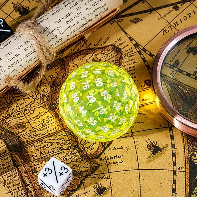 Upgraded D100 Die - 100 Sided Polyhedral Dice 50mm for D&D Games - Single Cube With Metal Storage Tin (T Yellow/White Font)