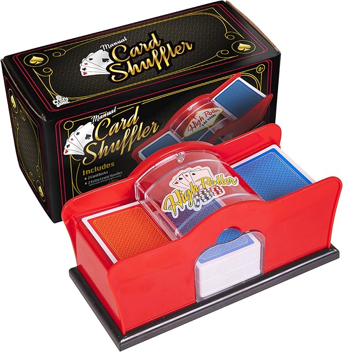 2 Deck Manual Card Shuffler with Hand Crank for Blackjack, Uno, Poker, Rummy Cards | Easy to Use Card Mixer Machine with 2 Free Decks