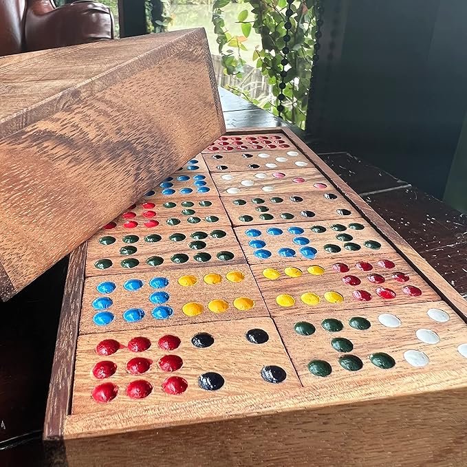 NUTTA - Dominoes Wooden Game 56 Tiles Classic Board Games Set for Adults and Teens Fun Indoor Outdoor Travel Camping Decorate Table Top Living Room Coffee Table Decor (Domino 56 Tiles)