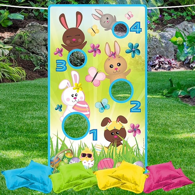 ArtCreativity Easter Bean Bag Toss Game – Fun Easter Games for Kids with Large Banner, 12 Bean Bags & Hanging String – Exciting Easter Kid Games & Unique Easter Party Decorations for All Ages