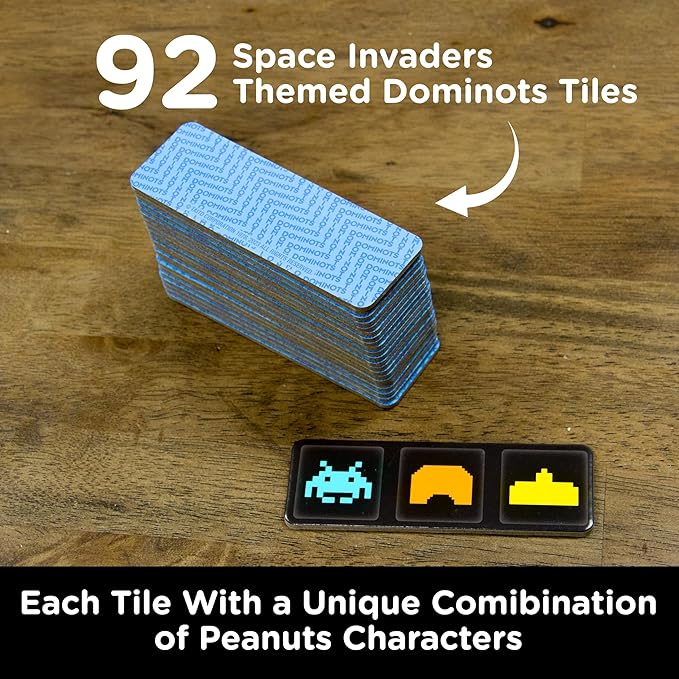 AQUARIUS Space Invaders Dominots Tile Game - Space Invader Themed Tile Game - Family Fun for Kids & Adults - Officially Licensed Space Invaders Merchandise & Collectibles
