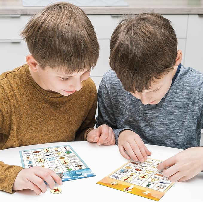 Bible Bingo Game for Kids Adults 24 Players 6 Designs Christian Bible Bingo Card Religious Game Activities for Vacation Bible School Christian Sunday Church Easter Gift Family Open Day Supplies Box