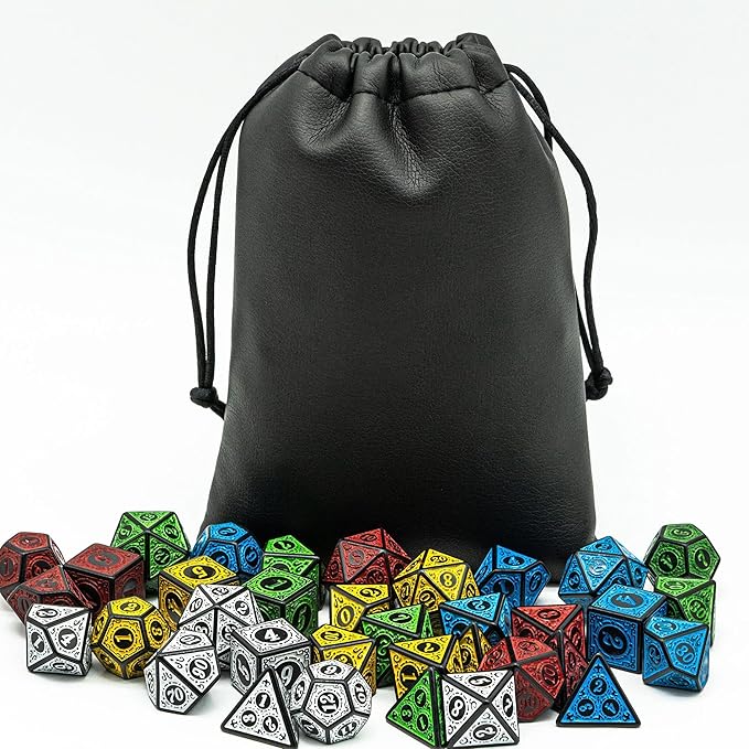 5 Sets Dice DND, Polyhedral Dice Set (35pcs) with Leather Dice Bag, D&D Dice Set for Dungeons and Dragons, RPG Table Games (Window Lattice Carved Series)