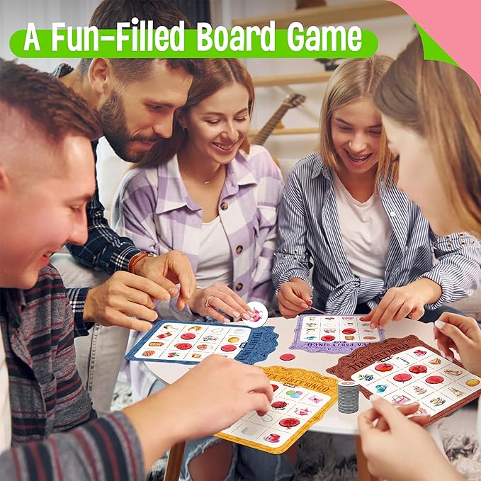 Tea Party Bingo Game, 12PCS Bilingual English and Spanish Bingo Board Game, 12 Players Bingo Game Set for Teenager, Adults, Families or Friends Activities, Fun Interesting Activity Party Supplies