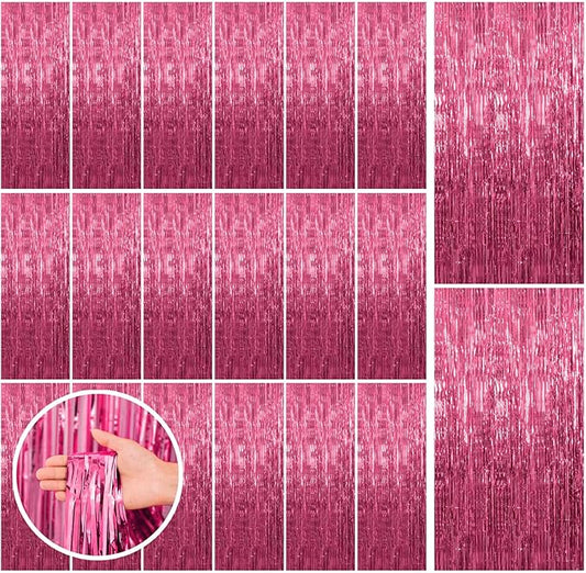 20 Pack Pink Backdrop Decorations - Tinsel Curtain Party Backdrop Foil Fringe Birthday Photo Booth Streamer Backdrop Pink Theme Bachelorette Graduation Decorations