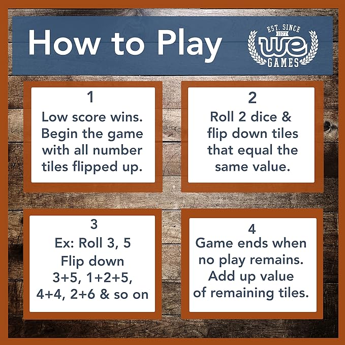 WE Games Shut The Box Board Game - Classic 4 Player Wooden Table Top Dice Game for Family Game Night, Black Stained Wood, 14 in., 10 Numbers, Classroom Play or Bar Fun for Adults