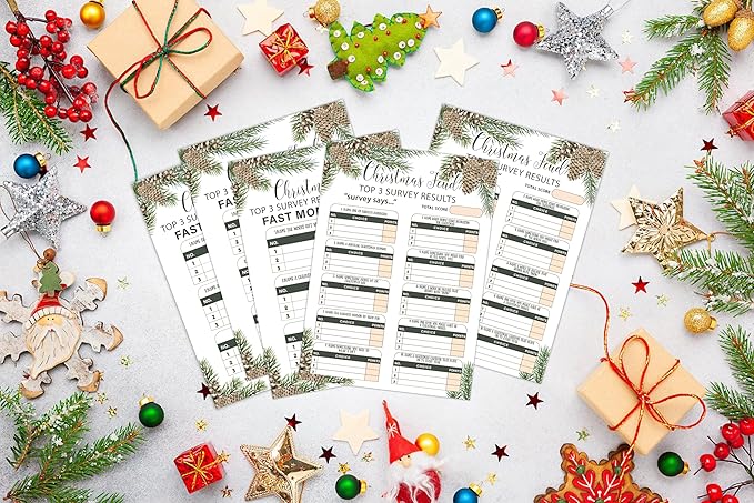 Tuyashua Christmas Feud Game Night - Family Friendly Quiz, 30 Christmas Cards & 3 Fast Money Rounds
