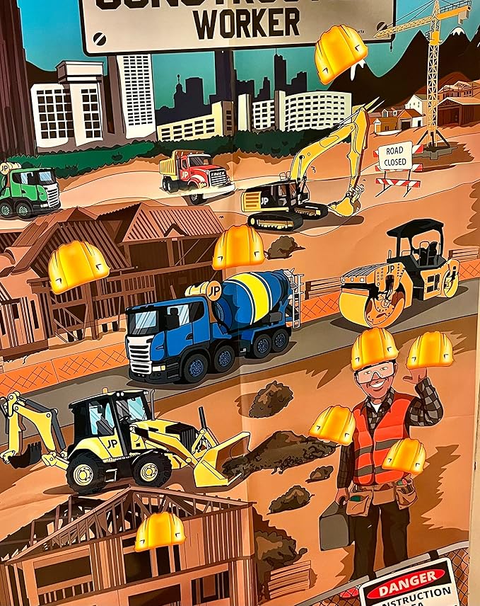 Jayd Products, Pin the Hat on the Construction Worker, Kids Construction Party Game 37 X 24 inches, Construction Birthday Party Supplies (40 Players)