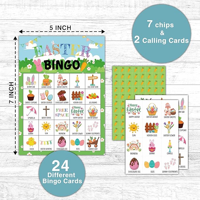 Easter Day Bingo Games - Bunny Bingo Card - 24 Players Bingo Game Set for Adult Family Friends Colleagues - School Classroom Indoor Outdoor Activities - Spring Party Favors Supplies -C02