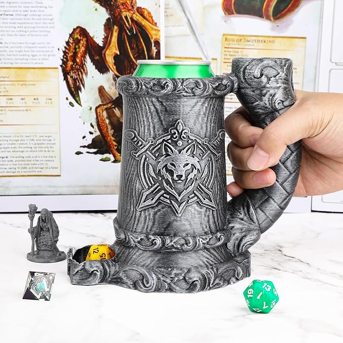 AUSPDICE Dungeons & Dragons Dice Tower, Hand-Painted Dice Rolling Tower for RPG & Board Games – Gothic Pen Stand, Dice Organizer & Beverage Holder–Gift for TTRPG Enthusiasts-FF287B Silver