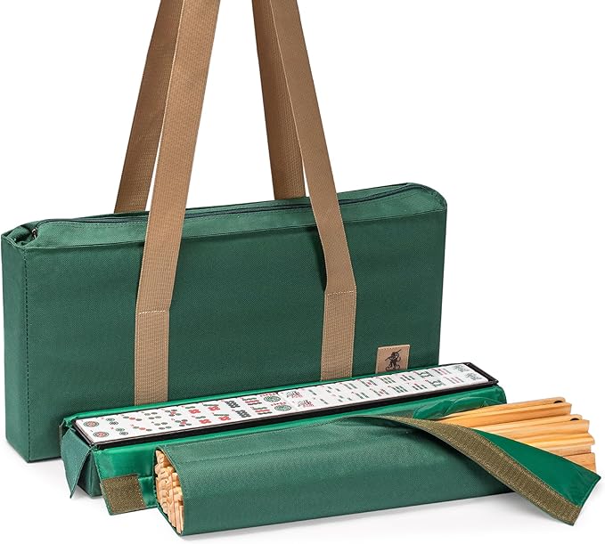 Yellow Mountain Imports American Mahjong Set, Koi Fish with Green Soft Case - Four Wooden All-in-One Racks with Pushers, Wright Patterson Scoring Coins, Dice, and Wind Indicator