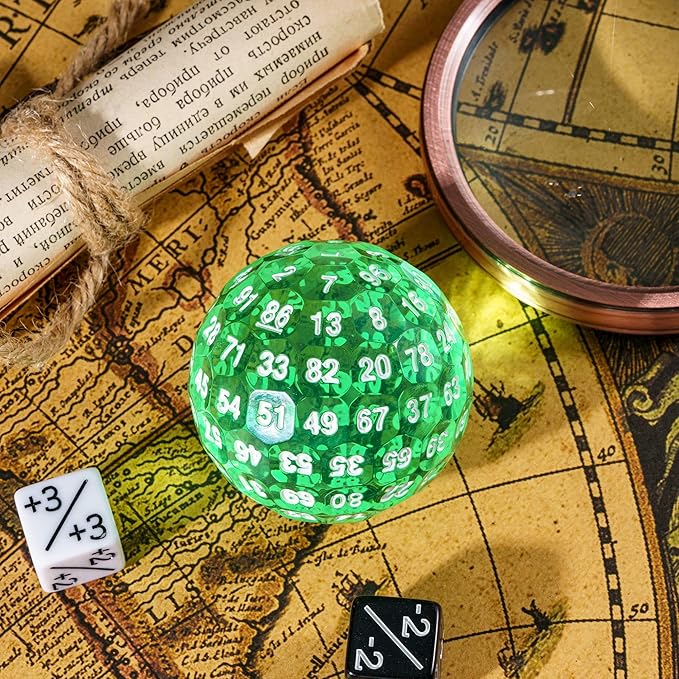 Upgraded D100 Dice, Single 100 Sided Polyhedral Dice D100 Die 50mm, D&D Dice D100 Game Dice, 100 Sided Cube with DND Dice Bag(T Green/White Font)