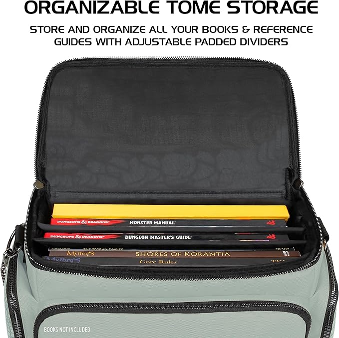 ENHANCE Travel Bag for DND Collector's Edition, Bag Compatible with Dungeons and Dragons, Battle Mat Holder, Dice Pockets and Accessories, Carry 4-8 Books (Silver Dragon)