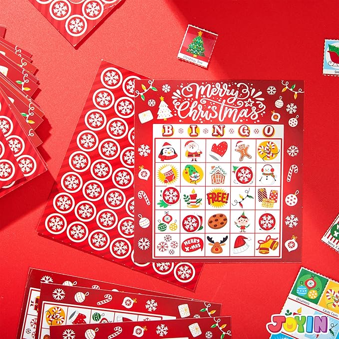 JOYIN 28 Players Christmas Bingo Card Games Set for Kids Xmas Party Board Games, Winter Bingo Card, School Classroom Charades Games, Party Supplies, Family Group Activity