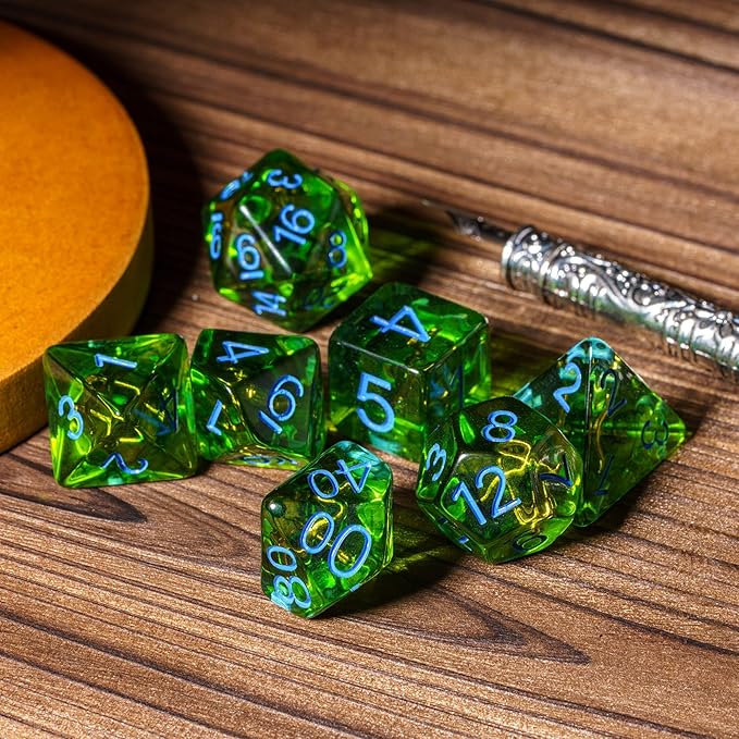 UDIXI 7PCS Polyhedral Dice Set, 7-Die Green DND Dice Set Filled with Bow for Role Playing Games as Dungeons and Dragons RPG Table Games?D&D (Ranger)