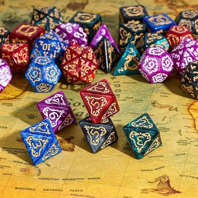 5 Sets/35PCS DND Dice Set Dragon Pattern Polyhedral Dice Set with Leather Bag D&D Dice Set for Dungeons and Dragons RPG MTG Table Games