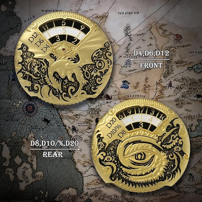 Dragon Roulette Spinner Dice DNDND 7-in-1 Fidget Spinner Metal DND Dice Set with Luxurious Gift Box for Dungeons and Dragon and Tabletop Game (Gold with Black)