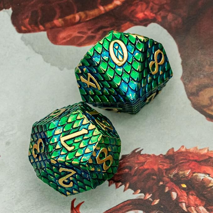 UDIXI DND Metal Dice Set, Dragon D&D Polyhedral Dice Set for Dungeons and Dragons Role Playing Games and Other Tabletop Game (Green)