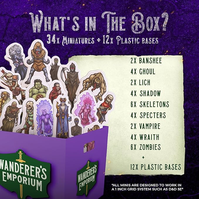 Hard Flat Minis for DND Miniatures with Bases | 28mm - 32mm Scale Dungeons and Dragons Starter Set 5e (Sinister Pack, 34, Miniatures)