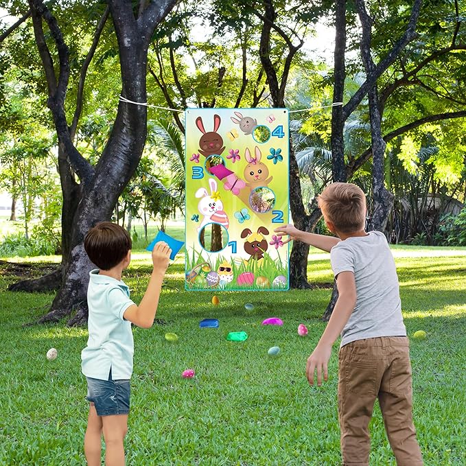 ArtCreativity Easter Bean Bag Toss Game – Fun Easter Games for Kids with Large Banner, 12 Bean Bags & Hanging String – Exciting Easter Kid Games & Unique Easter Party Decorations for All Ages