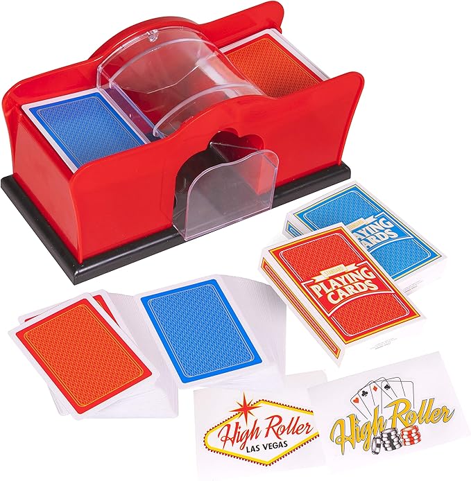 2 Deck Manual Card Shuffler with Hand Crank for Blackjack, Uno, Poker, Rummy Cards | Easy to Use Card Mixer Machine with 2 Free Decks