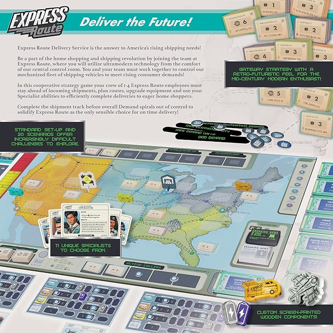 Express Route Board Game | Light Strategy Cooperative Board Game for Adults and Family | Ages 10+ | 1 to 4 Players | Average Playtime 60 Minutes | Made by The Op Games | Usaopoly