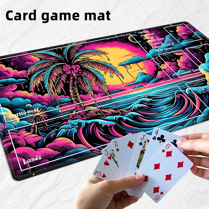 for MTG Playmat with Zones Storage Bag,for TCG Playmat and Playing Card Mat for Magic Board Games, Colorful Beach Non Slip Stitched Edges Game Mat, Rollable Foldable Card Playmats