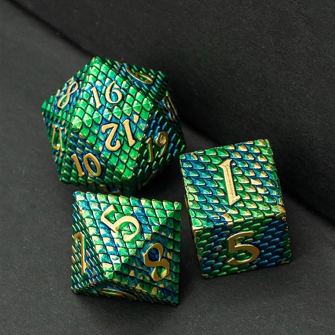 UDIXI DND Metal Dice Set, Dragon D&D Polyhedral Dice Set for Dungeons and Dragons Role Playing Games and Other Tabletop Game (Green)