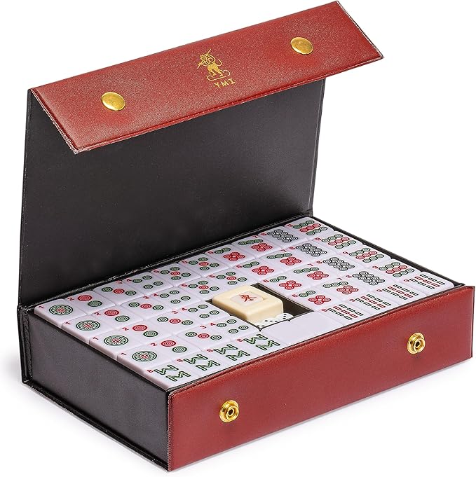 Yellow Mountain Imports "Bamboo Oasis Chinese Mahjong Set with 146 Small Tiles and Red Vinyl Case — for Chinese Style Gameplay Only [「竹林綠洲」中國麻將]