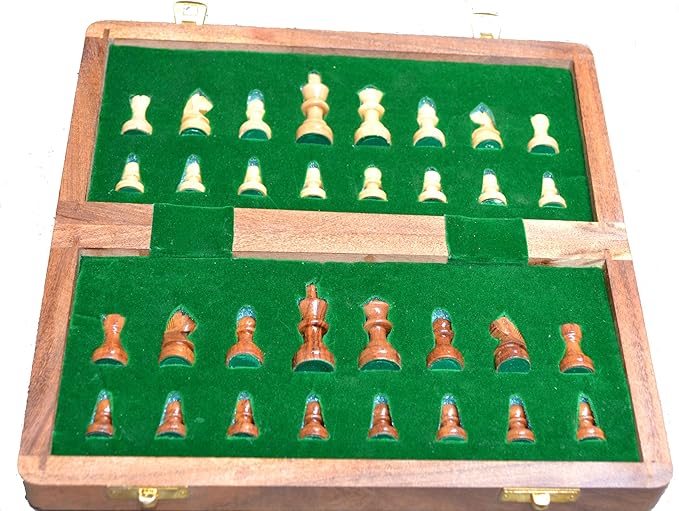 10x10” Chess Set Chess Set with Bag - Folding Standard Magnetic Travel Chess Board Game Handmade in Fine Rosewood with Storage for Chessmen
