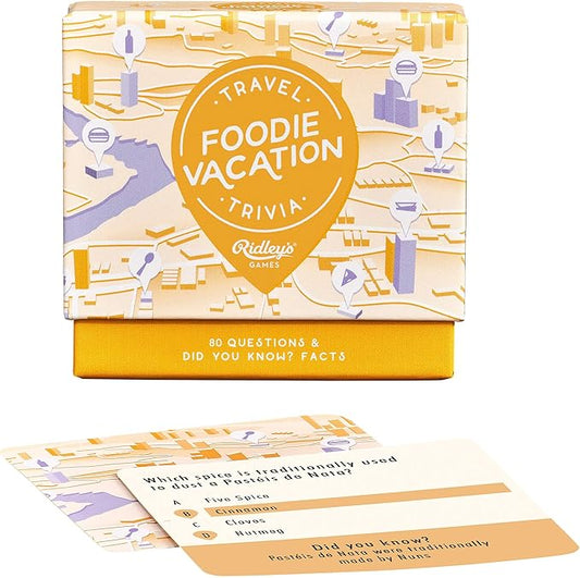 Ridley's Foodie Vacation Trivia Card Game – Trivia Game for Adults and Kids – 2+ Players – Includes 80 Questions and Bonus Facts – Fun Quiz Cards, Makes a Great Gift