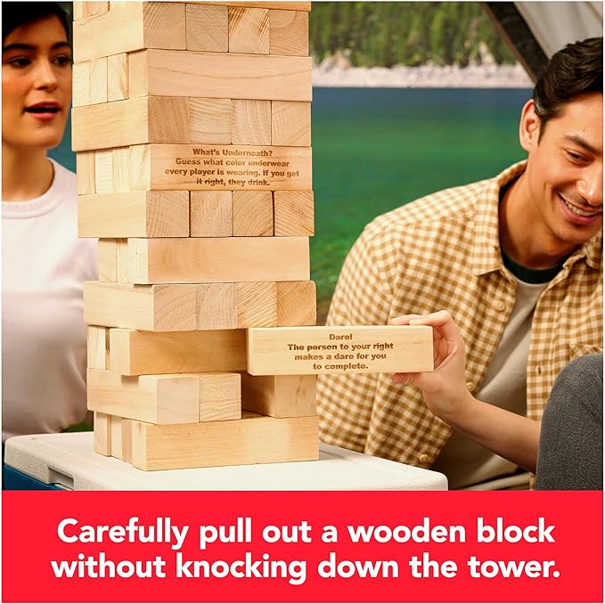 Spin Master Games, Happy Hour Tower, Giant Jumbling Wooden Blocks, College Game, Bachelorette Party, House Party, for Ages 18+