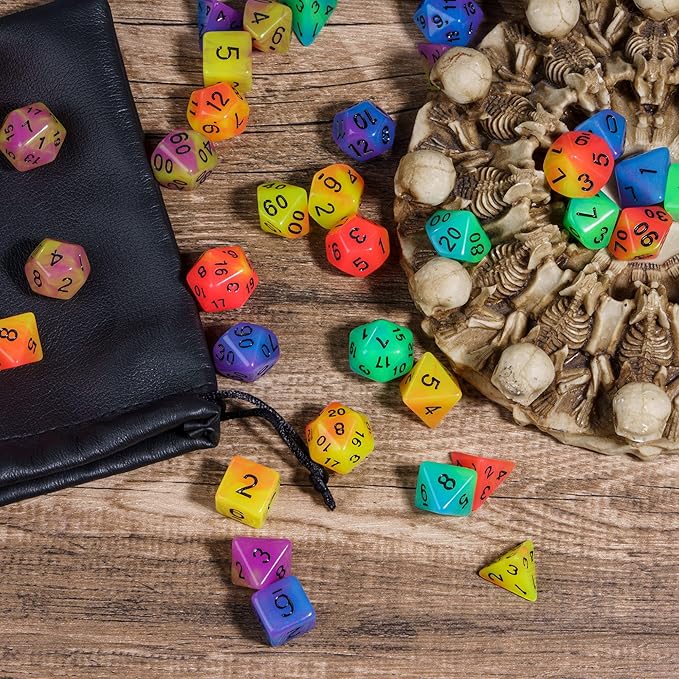 5 Sets Glow in The Dark DND Dice, 35Pcs Luminous Polyhedral Dice Set with 1 Leather Dice Bag, Glowing D&D Dice for Dungeons and Dragons, RPG, MTG Table Games(5Sets/35Pcs Glowing Dice)