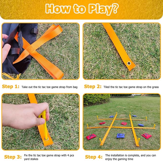 Tic Tac Toe Game - 4 Ft x 4 Ft Giant Bean Bag Toss Tic Tac Toe Outdoor Game for Backyard, Camping, Lawn, Fun Outdoor Games for The Family and Kids - Portable Yard Game Requires No Assembly