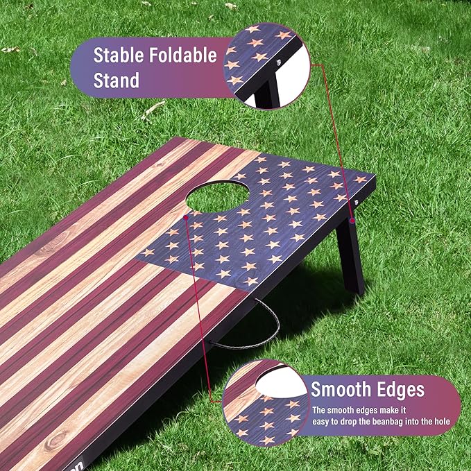 Cornhole Set, Tailgate/Regulation Size Cornhole Boards with 8 Bean Bags and Carrying Case, 3x2/4x2 Corn Hole Outdoor Game Toss Board for Adults Outside Activities