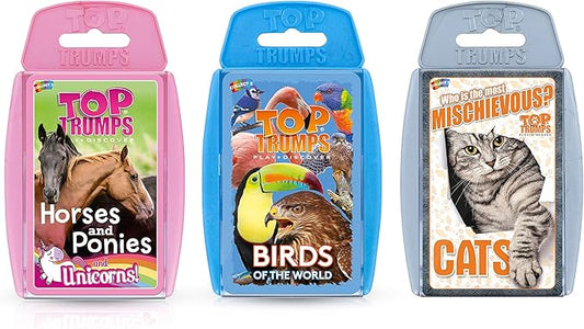 Top Trumps Wings, Hooves and Paws Bundle Card Game, Learn about Birds, Cats, Horses and Ponies and Unicorns, educational travel pack, gift and toy for boys and girls aged 6 plus