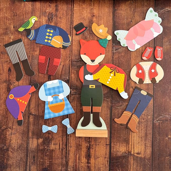Petit Collage Magnetic Dress Up, Make-Believe Animal Costumes – Game Board with Mix and Match Pieces, Ideal for Ages 3+ – Includes 2 Dolls and 35 Creative Magnetic Pieces